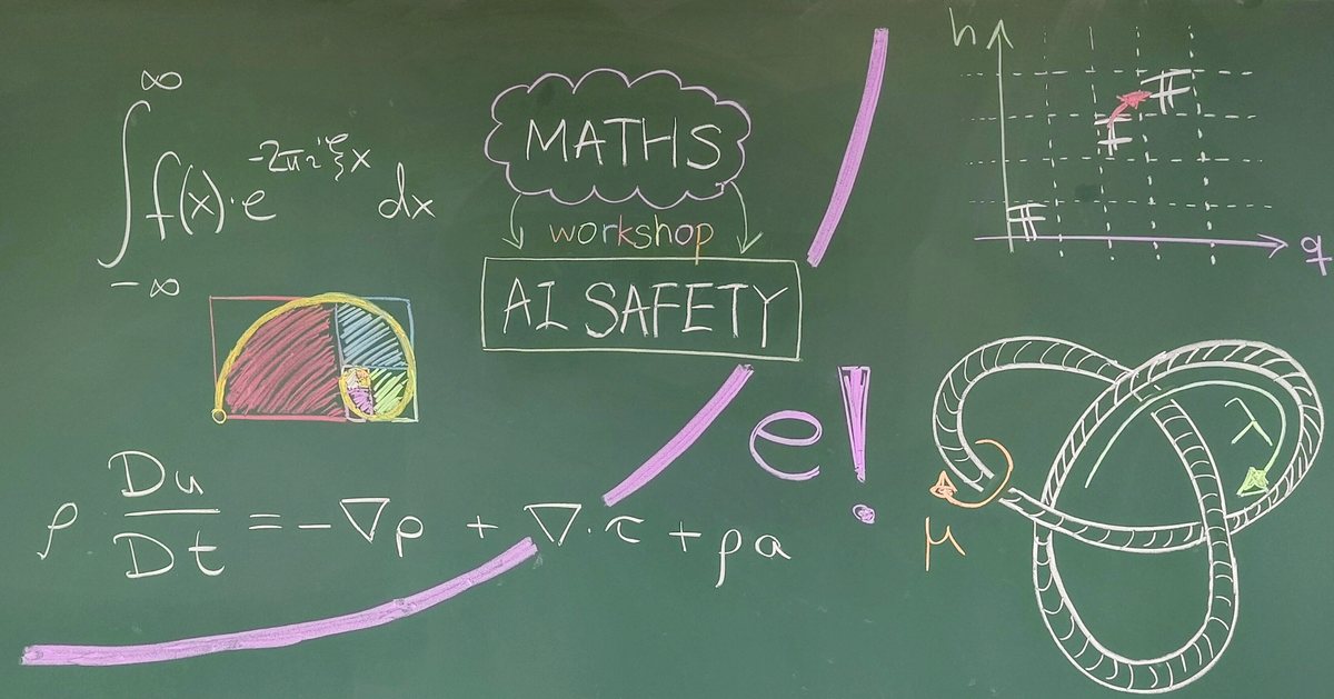 Chalkboard drawing announcing the Maths for AI Safety workshop